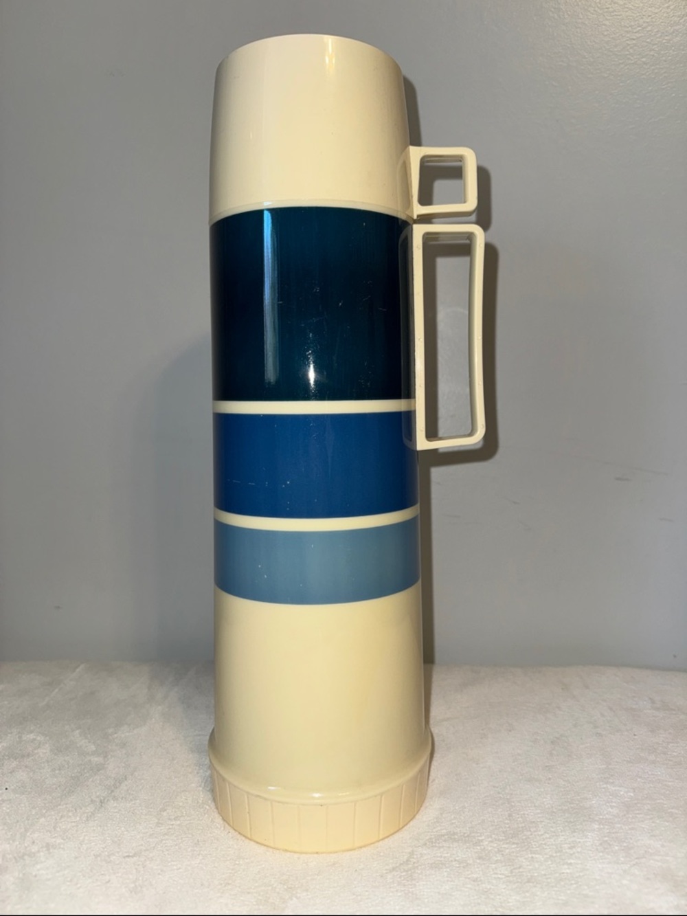 Vintage 80’s Thermos  Blue Ivory Cream Stripes - Made in Canada
